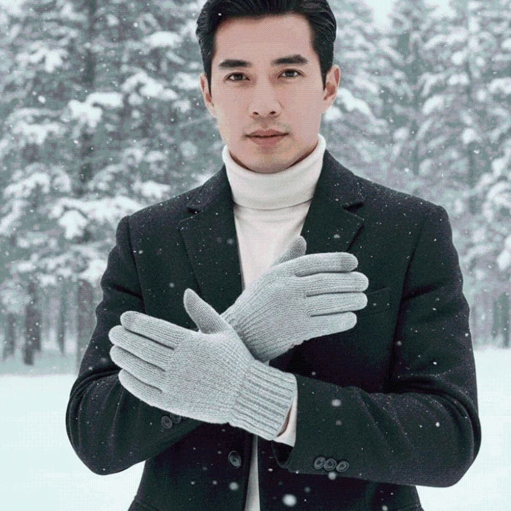 Leather Patch Touchscreen Gloves Solid Color Elastic Cuff Winter Knit Mittens High Quality Soft Texture Woolen Warm Gloves