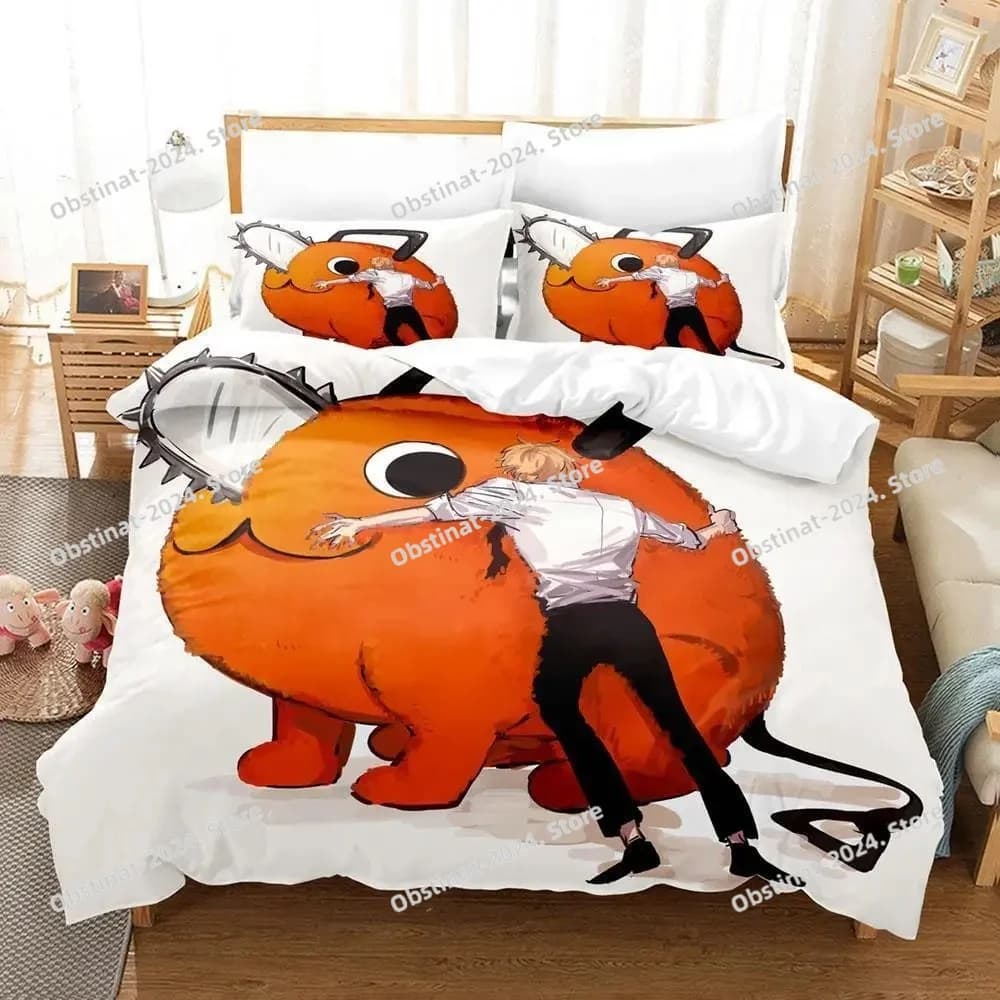 Set biancheria da letto Pochita per uomo motosega Set letto singolo doppio completo Queen King Size Set copripiumino per camera da letto per bambini per adulti Set lenzuola Anime