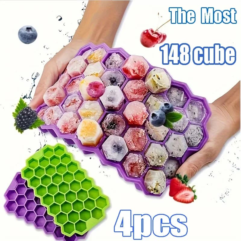 Stampo per ghiaccio in silicone riutilizzabile senza BPA con coperchi rimovibili, vassoio per cubetti di ghiaccio a 148 griglie, stampo per ghiaccio creativo a nido d'ape per uso domestico