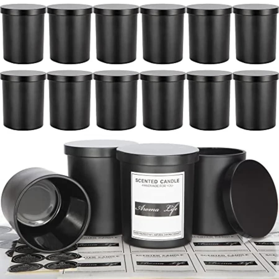 10oz 16 Pack Thick Candle Jars with Metal Lids for Making Candles Bulk Empty Glass Candle Containers and Sticky Labels Warming