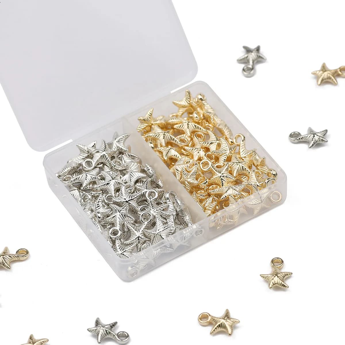 100PCS 11MM Starfish Pendant Gold/Silver Plated CCB Loose Beads DIY Box Set For Bracelet Necklace Jewelry Making Accessories