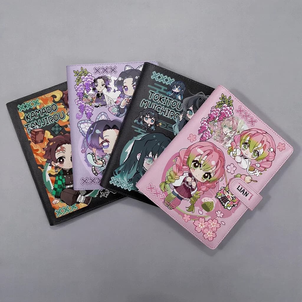 Demon Slayer Leather Notebook Tanjiro Nezuko Shinobu PU Cover Student School Diary A5 80Page Loose-Leaf Kimetsu no Yaiba Notepad