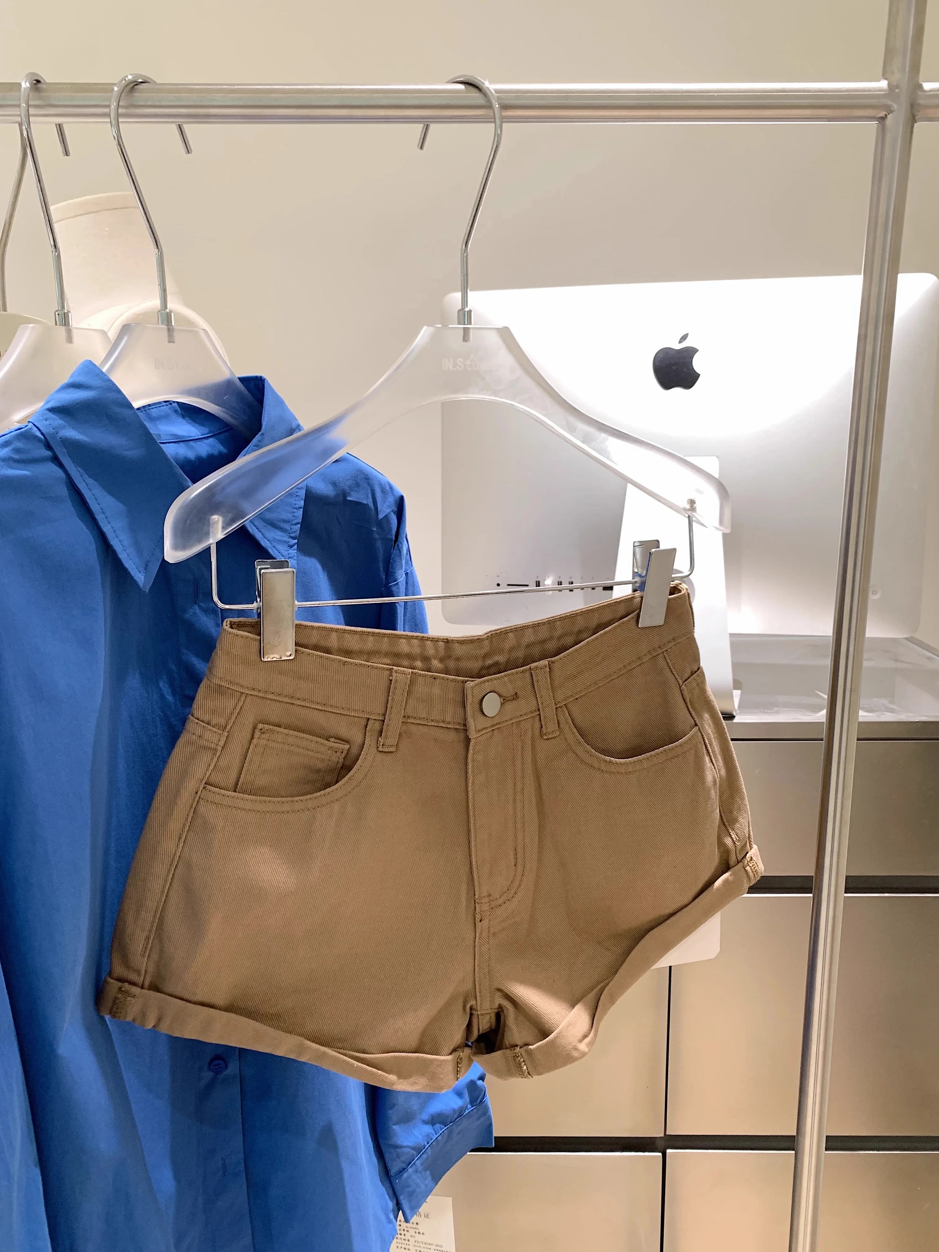 Khaki Casual Denim Shorts Women's High Waist Slimming A-Line Wide Leg Pants Vintage Summer Fashion Versatile Ladies Jeans