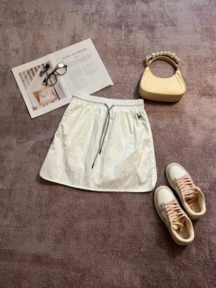 Gonna sportiva casual a vita alta a trapezio da donna, estiva, anti-trasparenza, elastica con cintura, stile coreano, per il commuting