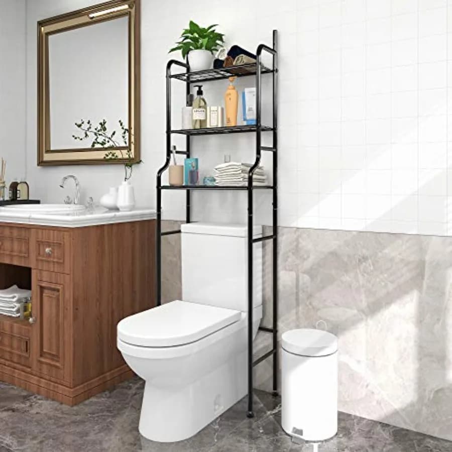 Organizzatore da bagno a 3 ripiani sopra il WC, salvaspazio, scaffale angolare per bagno.