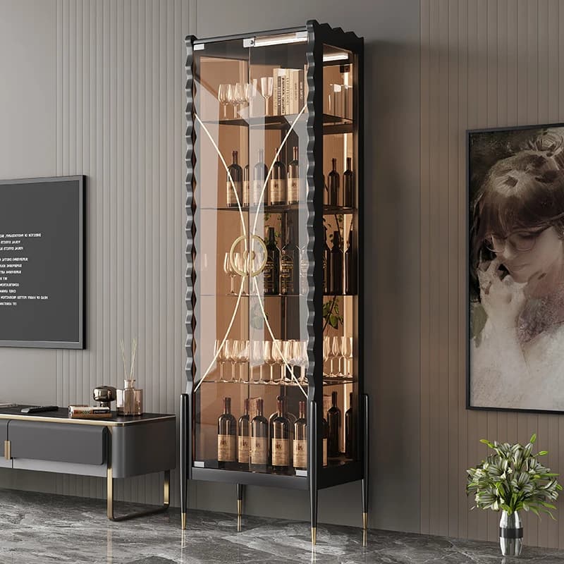 Scaffali Mobile Bar Armadietto di stoccaggio Vetro Metallo Soggiorno Armadietto del vino Display di lusso Armadio trasparente Mobili alla moda