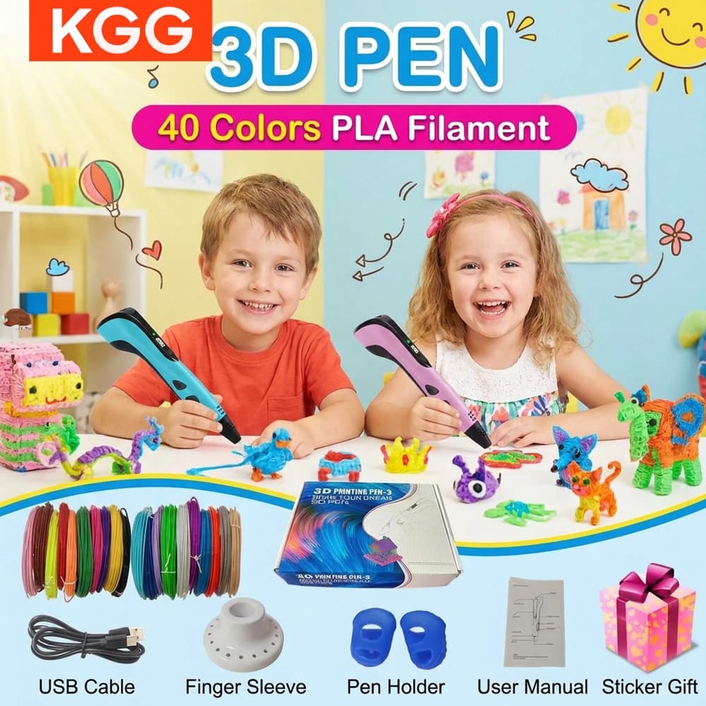 Penna 3D per Bambini, Penna per Stampa 3D, Penne da Disegno Fai-da-Te per Bambini, 40 Colori di Filamenti PLA, Porta USB-C, Regali di Natale e Compleanno per Ragazzi e Ragazze