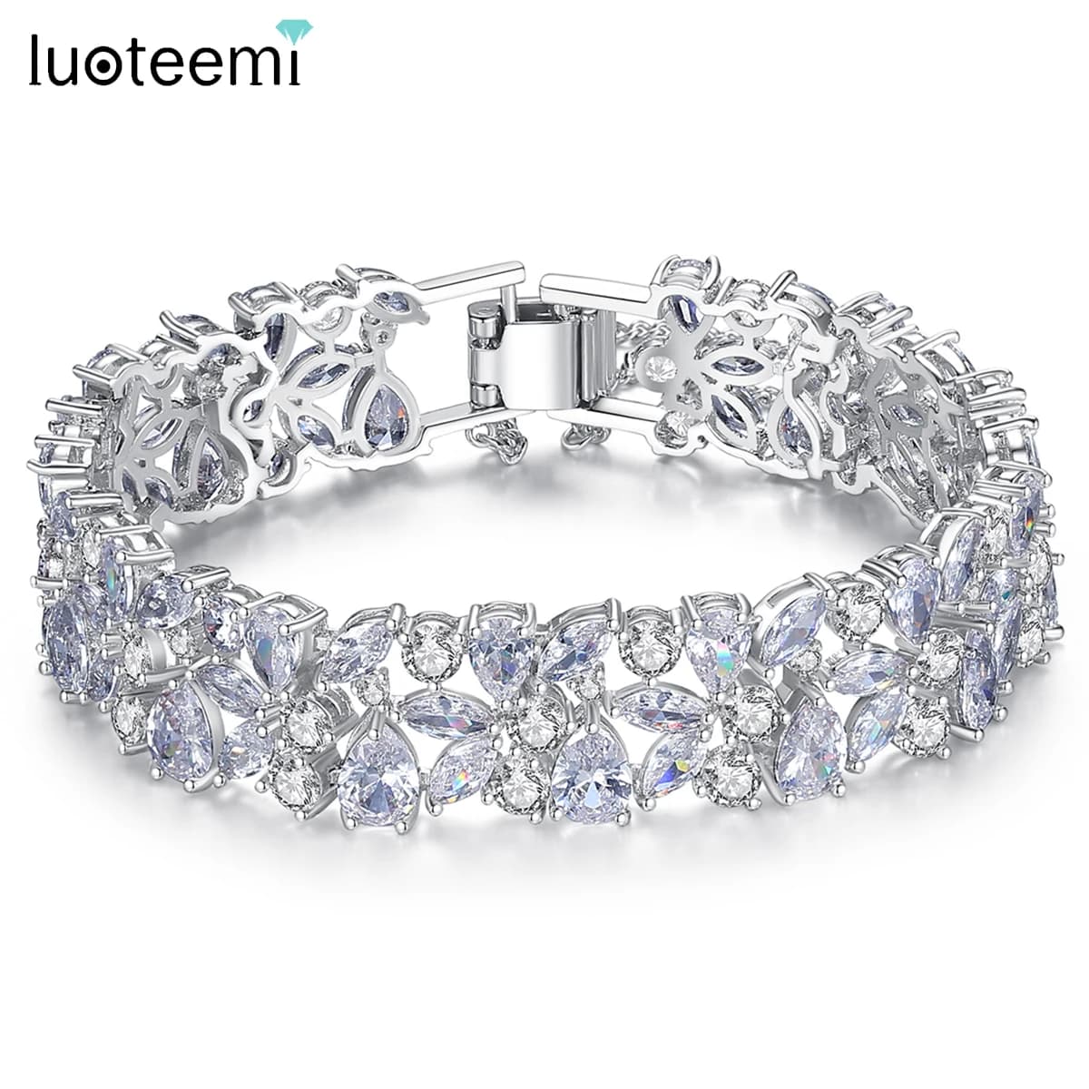 LUOTEEMI New Fashion Flower Cluster Round CZ Bracciali per le donne gioielli per feste di fidanzamento di nozze braccali Donna Bijoux regali