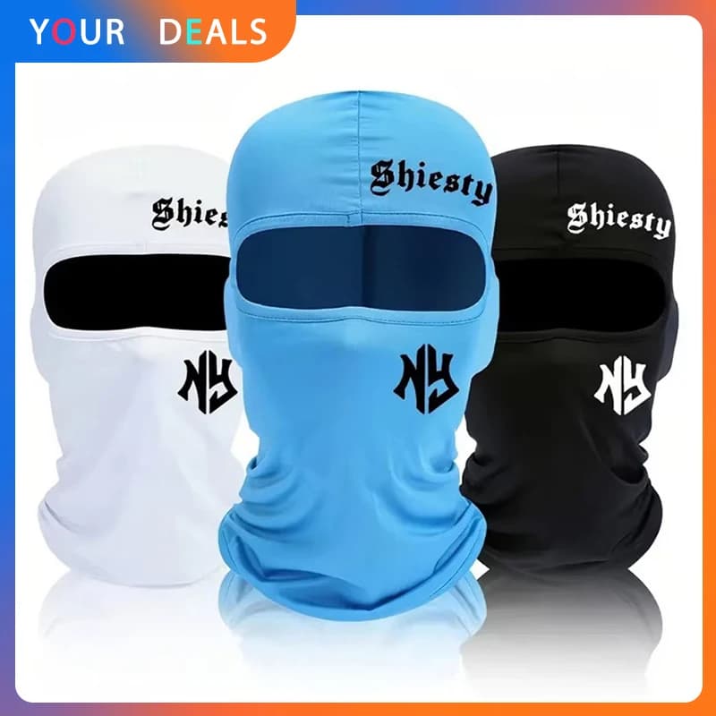 1/2/3/4 pieces Men's hat with mask with simple Shiesty print, headgear with UV protection for outdoor sports, cycling and skiing