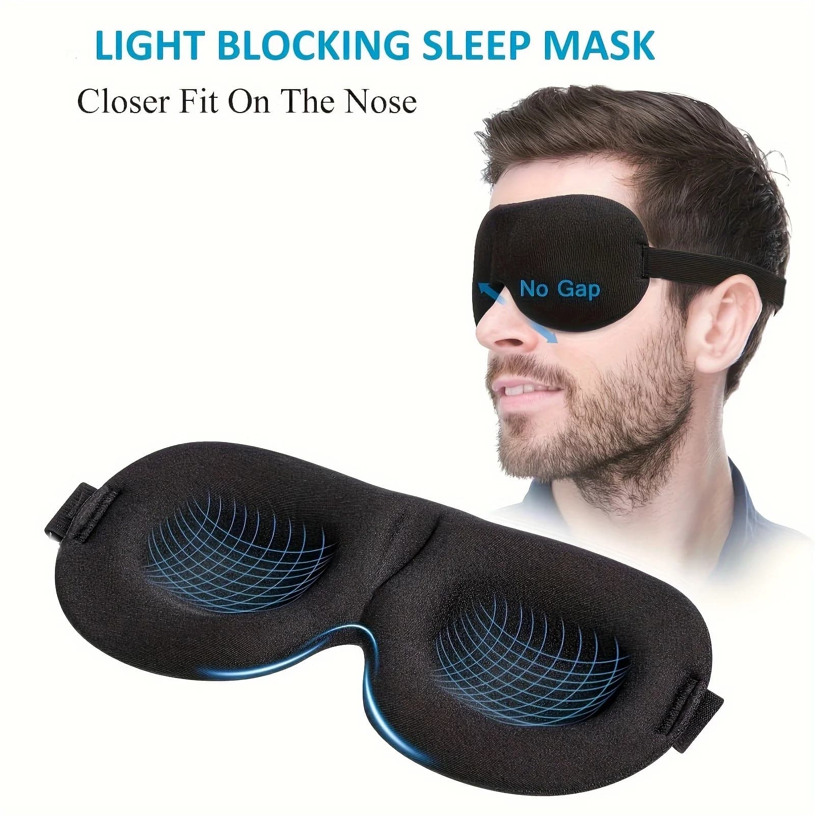 Maschera per dormire 3D unisex, 2 pezzi, maschera per occhi che blocca la luce, in poliestere confortevole, ideale per chi dorme sullo schienale e sul fianco