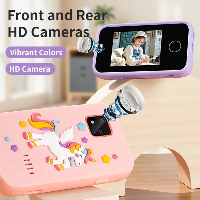 Giocattolo Fotocamera Smartphone per Bambini, Schermo Touch da 2,4 Pollici, Unicorno Multilingue con Musica, Fotocamera Digitale per Bambini e Bambine dai 3 agli 8 Anni