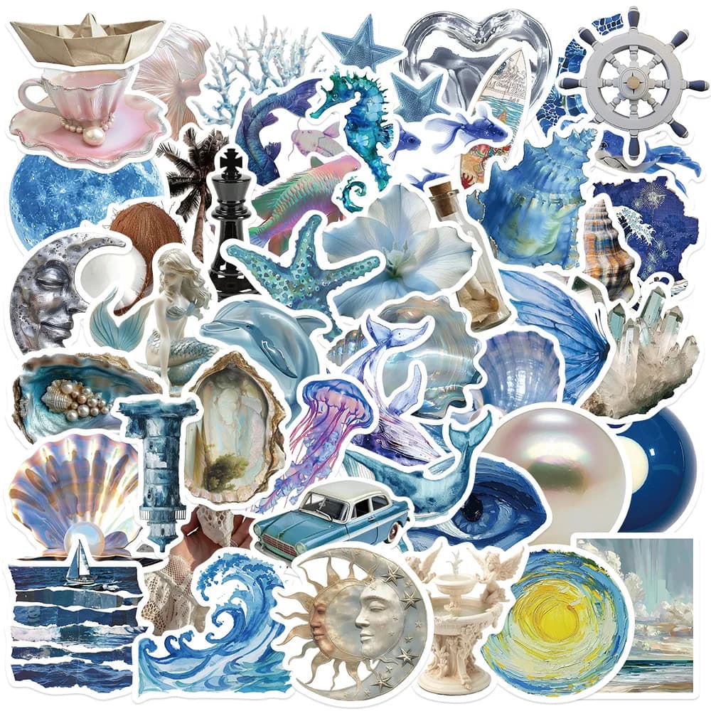 10/25/50pcs Estetica Mista Blu Oceano Mare Mondo Adesivi per Notebook FAI DA TE Laptop Telefono Valigia Giocattolo Per Bambini Decalcomanie Casco