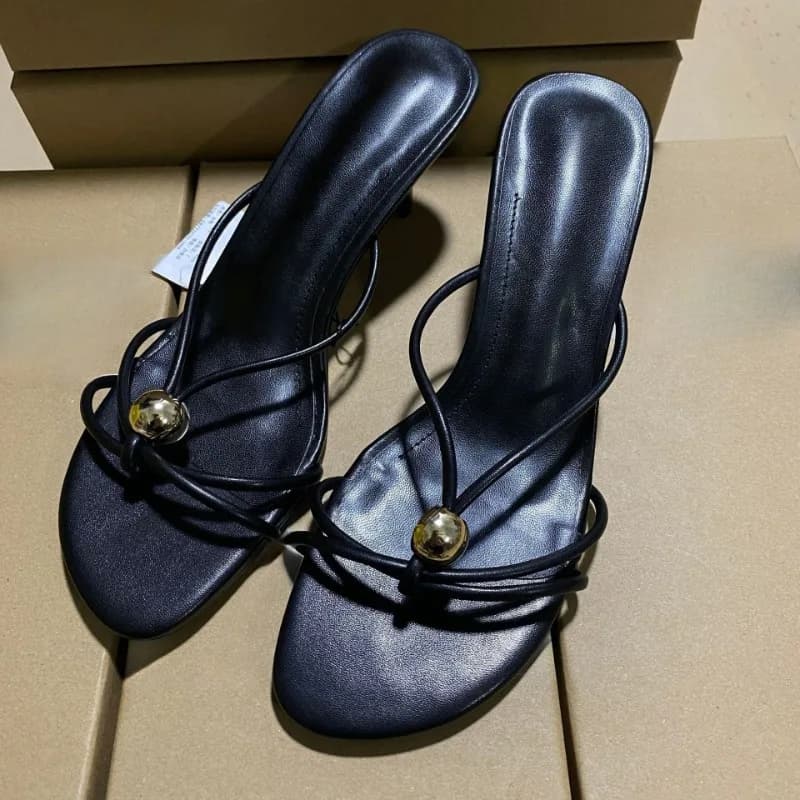 Cross Straps Design Women's Summer Sandals Fashion Metal Decoration Open Toe Boots Shoes With High Brand Heel For Women