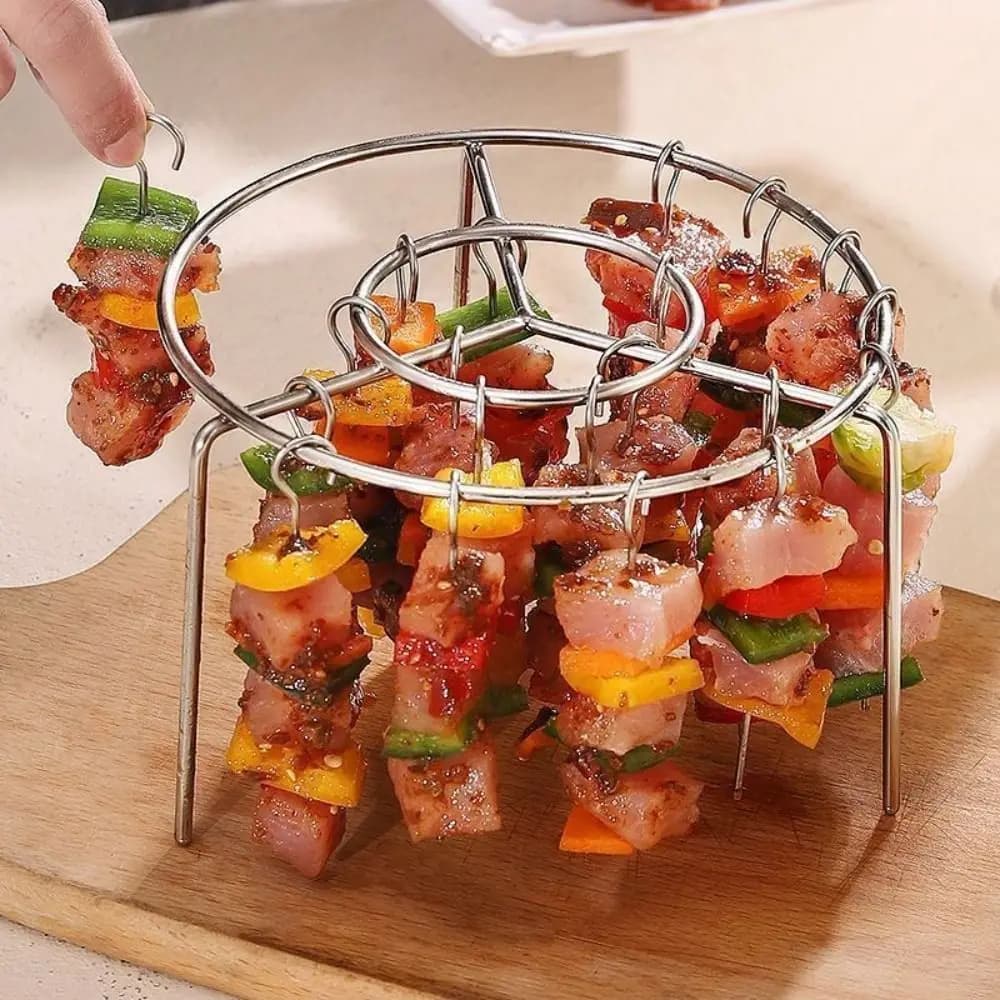 Nuovo Griglia Speciale per Friggitrice ad Aria, Supporto Rotondo per Spiedini, Griglia in Acciaio Inossidabile per Cucina Domestica e Esterni BHL1192-cat