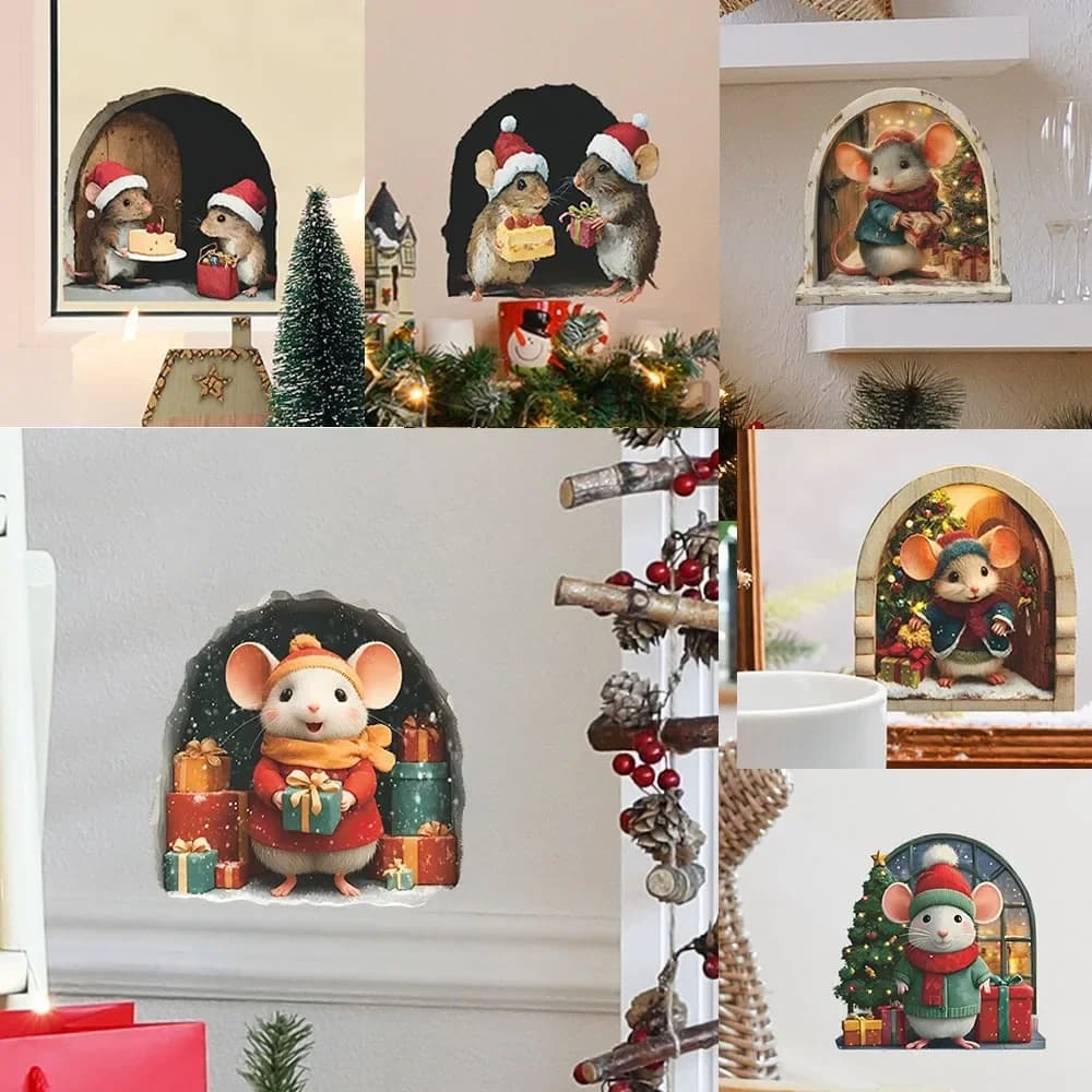 Bella Natale Piccolo Mouse Adesivi murali Natale Ornamenti per la casa Noel 2025 Buon Natale Decor Navidad Felice Anno Nuovo 2026