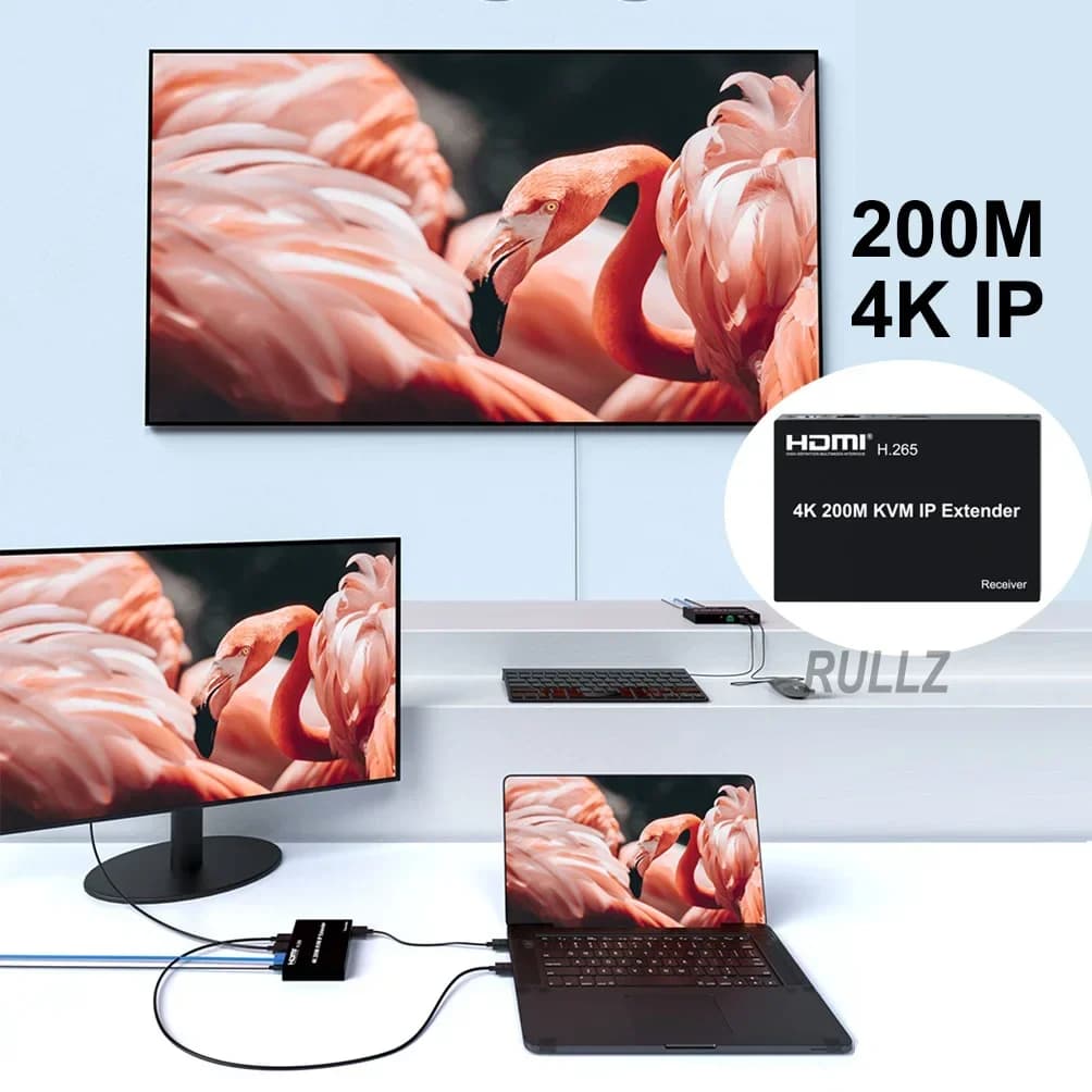 H.265 4K 200m Extender HDMI via IP cable RJ45 Ethernet Cat6 can many to many transmitters and receivers Splitter Network Switch KVM