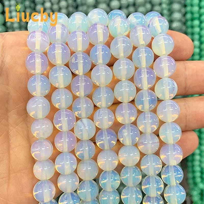 4/6/8/10/12mm Perline di pietra naturale Braccialetti opali bianchi Perline rotonde opache per creazione di gioielli Braccialetti fai da te Accessori 15''Strand
