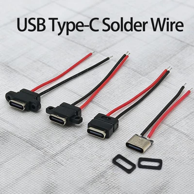 1-10PCS Tipo C 2 Pin Porta presa USB C femmina impermeabile con foro per vite Interfaccia di ricarica per ricarica rapida Connettore USB con cavo
