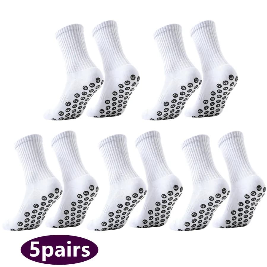 5pairs Men Women Non Slip Grip Breathable Towel Bottom Football Soccer Shockproof Professional Athletic Exercise Sport Socks