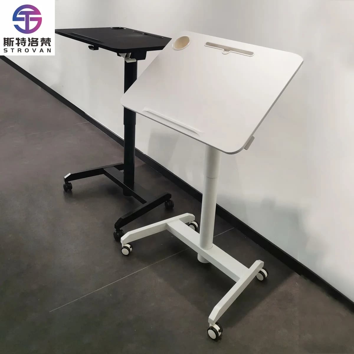 Scrivania per Computer Ergonomica Moderna con Regolazione Pneumatica, Tavolo Mobile in Metallo con Molla a Gas per Lavoro Seduto o in Piedi