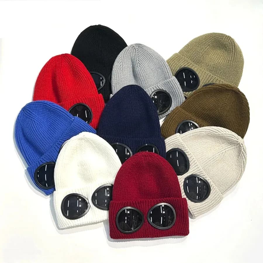 Cappelli a cuffia caldi invernali Donna Uomo Occhiali antivento invernali Maschera da sci lavorata a maglia Berretto Protezione per le orecchie all'aperto Cappello freddo sportivo