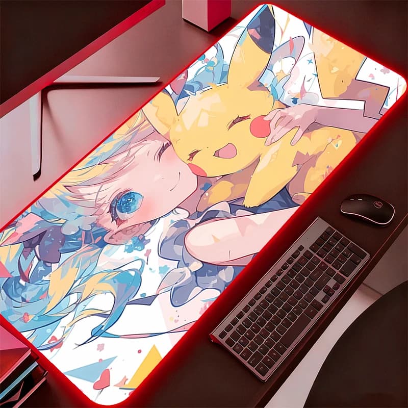 Tappetino per mouse RGB Lockedge Pokemon Pikachu Accessori da gioco retroilluminati Tastiera per computer Gamer Tappetino per mouse LED Tappetino per mouse da scrivania