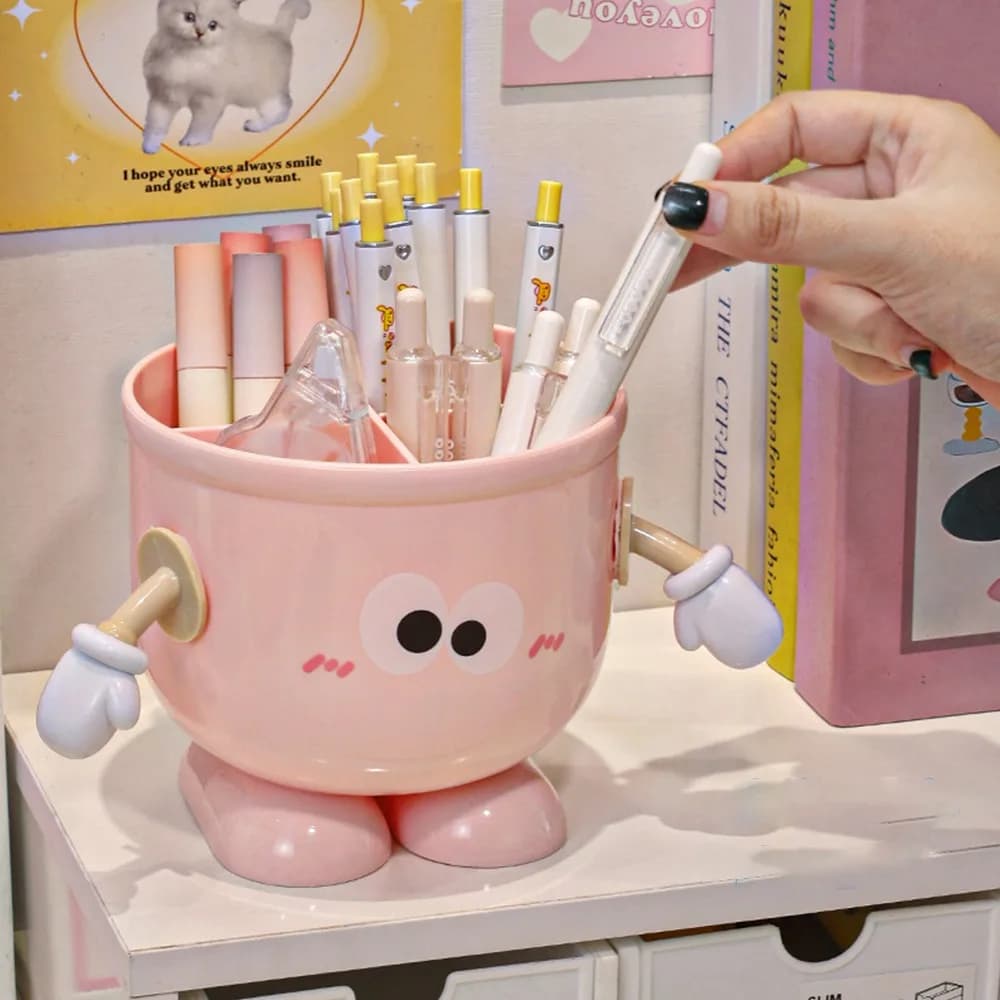 Nuovo Portapenne Multifunzione Carino, Organizzatore da Scrivania in Plastica con Design Cartoon, Contenitore per Cancelleria