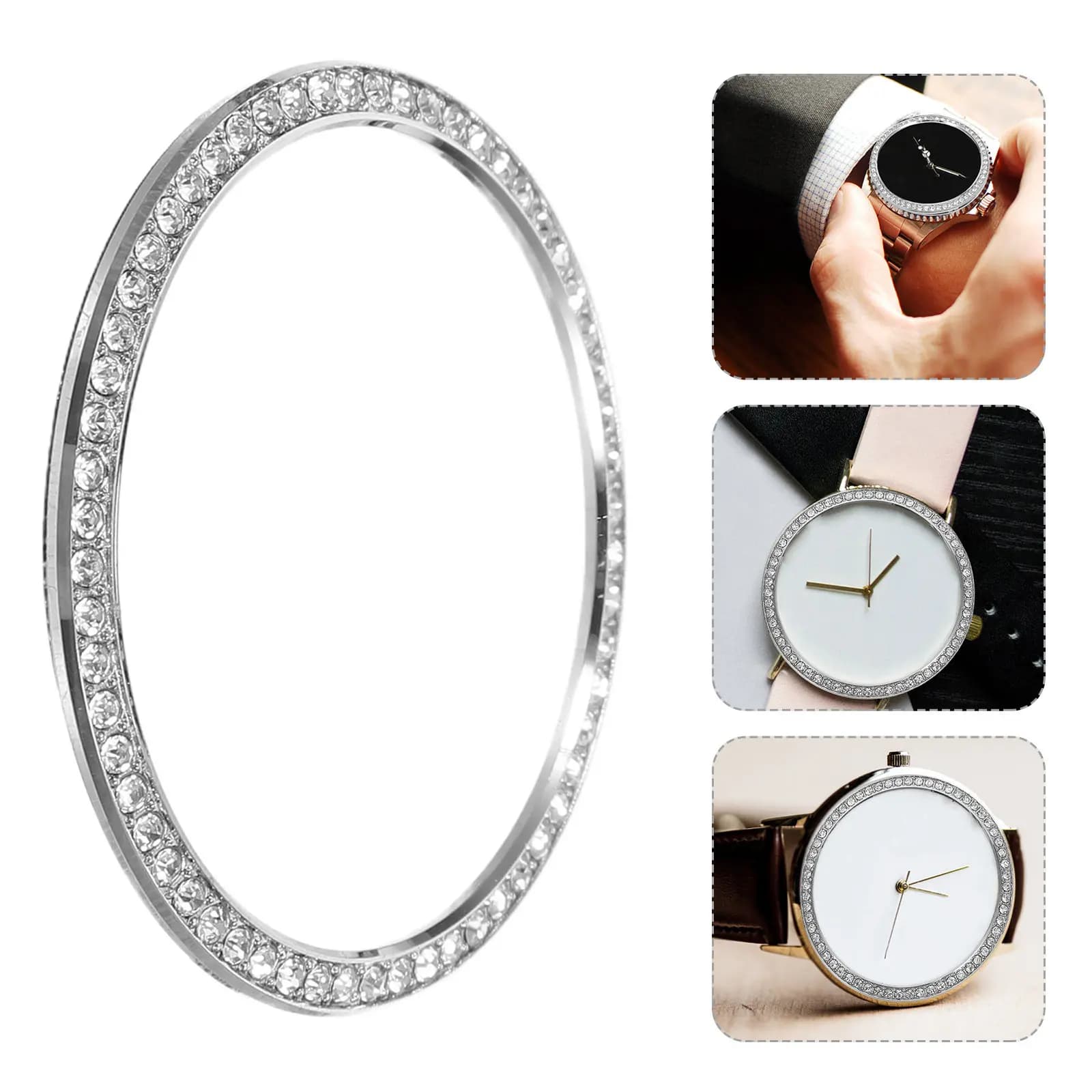Anello con castone in diamanti, copertura per castone in lega d'argento per smartwatch, protezione antigraffio e anticollisione, compatibile con Galaxy Watch 46mm, elegante.