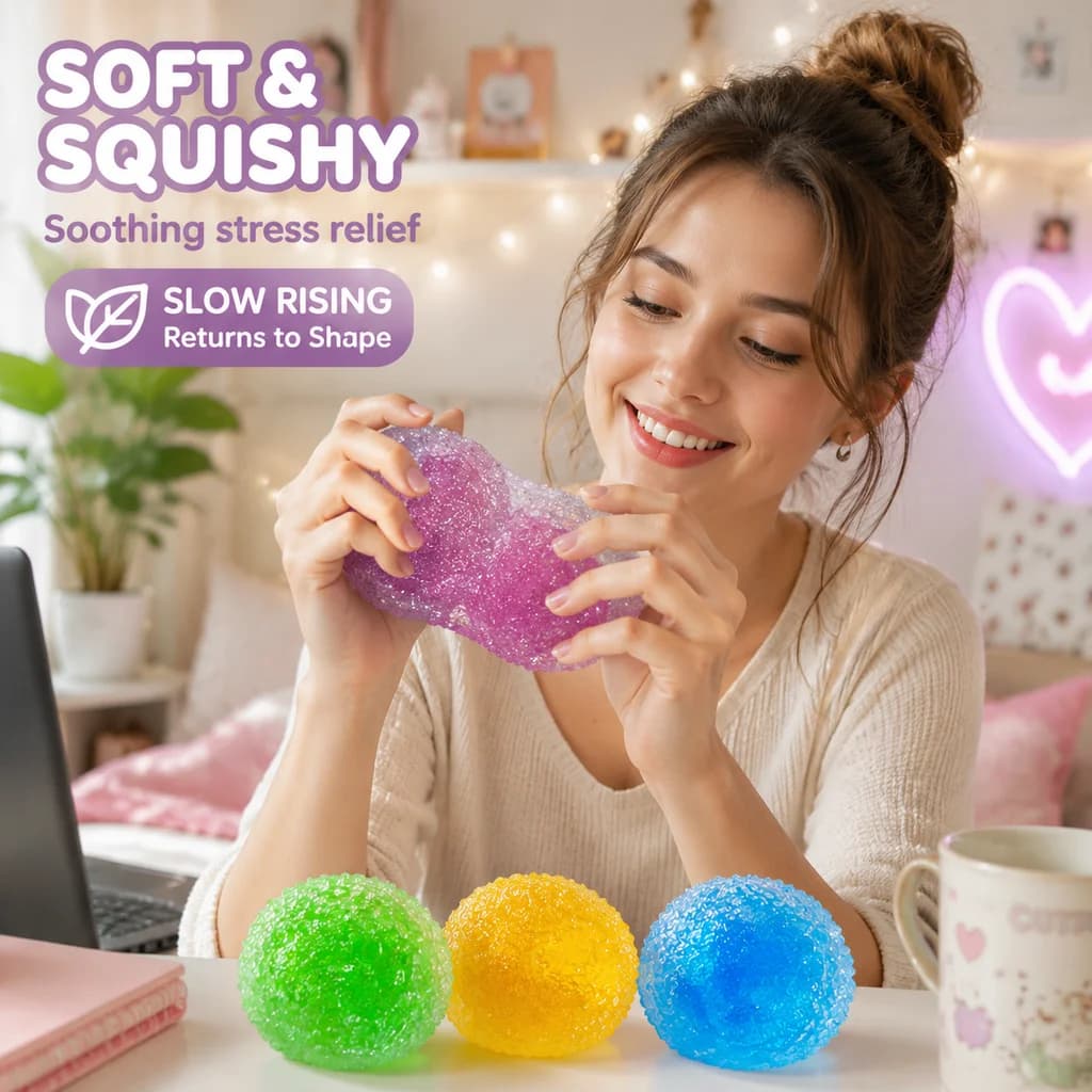 Sensory Slushie Squeeze Ball 1PC Reusable Crunchy Crackling Fidget Toy Stress Relief for Kids Adults Calm at Home Work Office