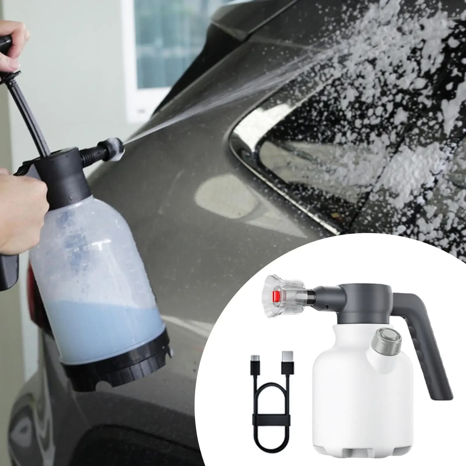 Spruzzatore di Schiuma per Lavaggio Auto, Idropulitrice Elettrica Portatile Ricaricabile per Casa, Giardino, Vetri e Pulizia Scarpe