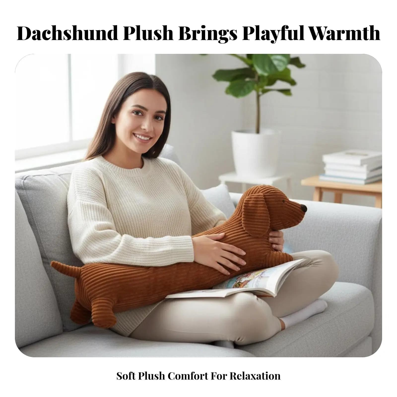 Cuscino di Peluche a Forma di Bassotto, Cuscino Lungo per Supporto, Cuscino per Divano, Decorazione per la Casa