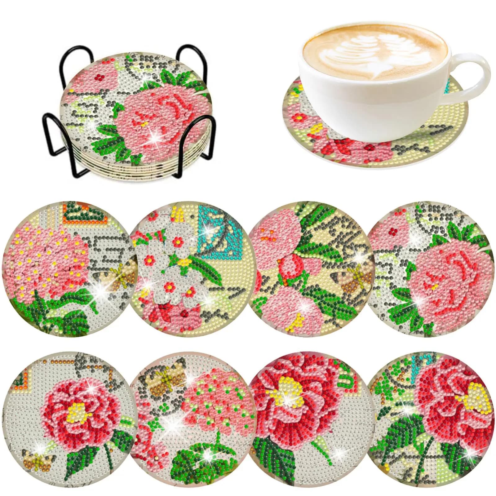 RUOPOTY 8 pz/set pittura diamante sottobicchieri per bevande sottobicchiere fai da te diamante arte kit per adulti bambini principianti diamante arte artigianale
