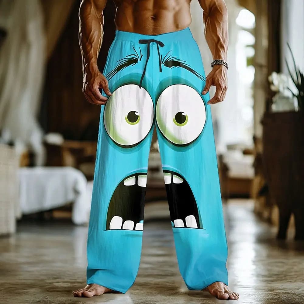 Men's 3D Cartoon Expression Trousers Baggy Pants Casual Pants Mid Waist Funny Style Elastic Drawstring Waist Pants Fall Spring