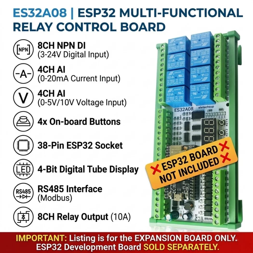 DIY ESP-WROOM-32 ESP32 DC 12V 24V 8AI-8DI-8DO Expansion Card for Arduino WEB MQTT Ethernet Network Relay