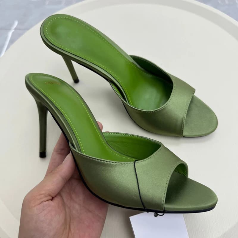 FSMG Fashion Ciabatte con tacco alto in raso spesse 10,5 cm, estive, sexy, con punta scoperta, sandali con tacco sottile, scarpe da festa da donna