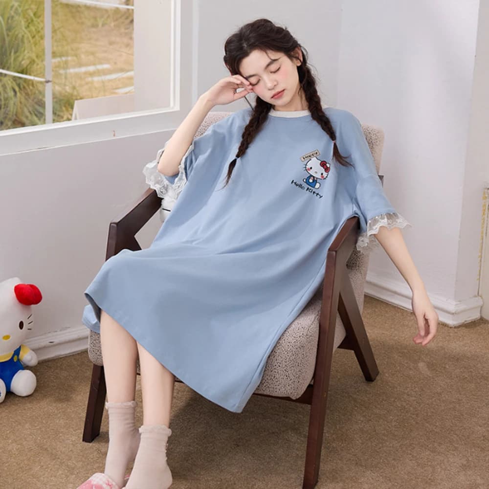 Nuova Graziosa Gonna da Notte Hello Kitty per Donne, Pigiama Estivo, Gonna Lunga alla Moda con Stampa, Dolce Abbigliamento Casual Comodo per Casa, Regalo per Ragazze