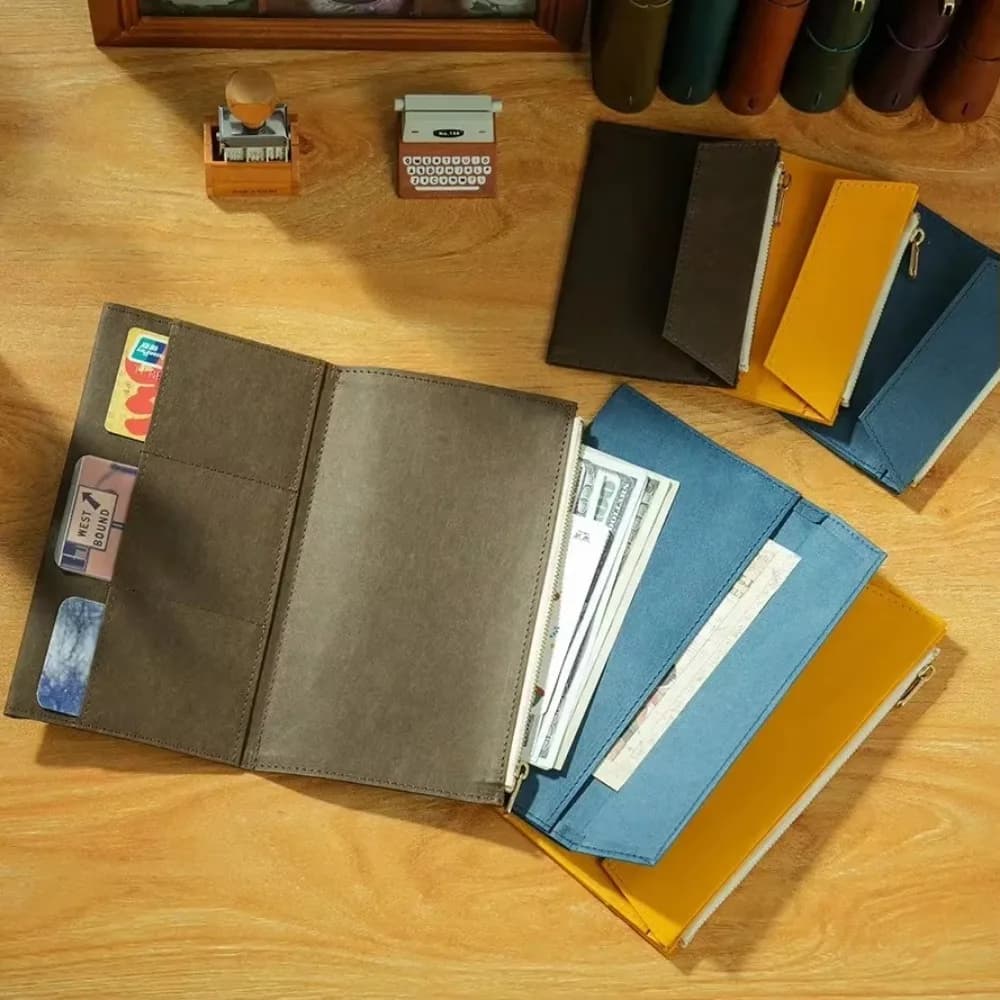 New Kraft Paper Zippered Pouch Leather Pocket Traveler Storage Bag Foldable File Folder Planner Accessory
