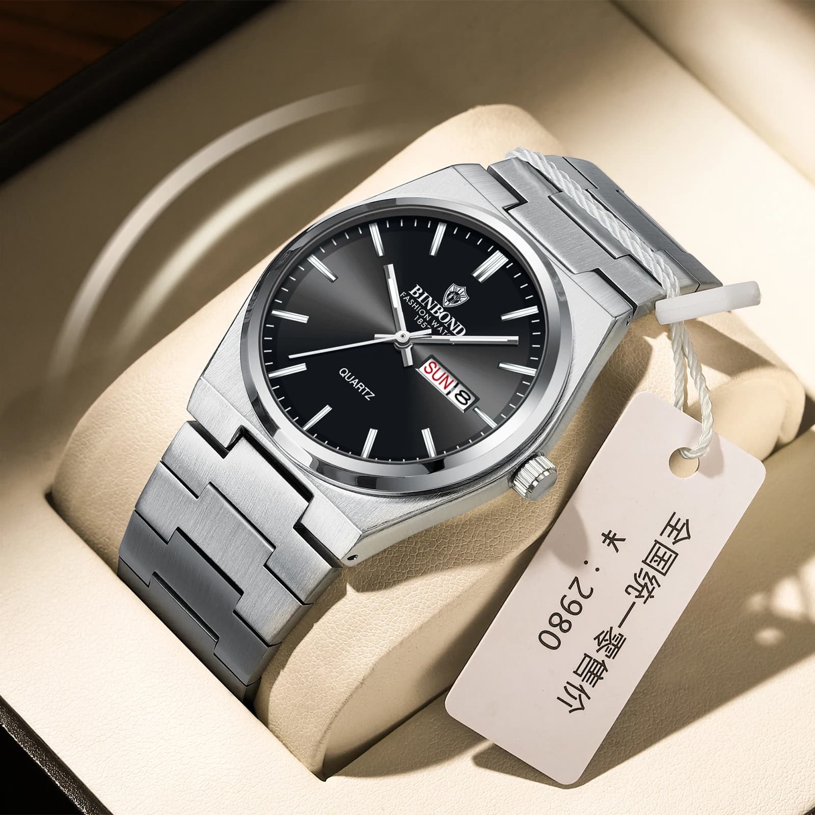 BINBOND 102 Orologio da uomo di moda di lusso Orologio sportivo al quarzo Impermeabile Luce notturna Data Settimana Orologio da uomo in acciaio inossidabile