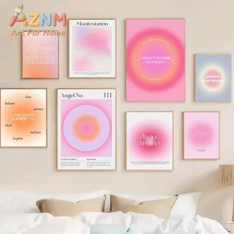 Fashion Manifest Gradient Aura Angel Number Spiritual Quotes Mindset Aesthetic Poster Canvas Painting Wall Pictures Home Decor