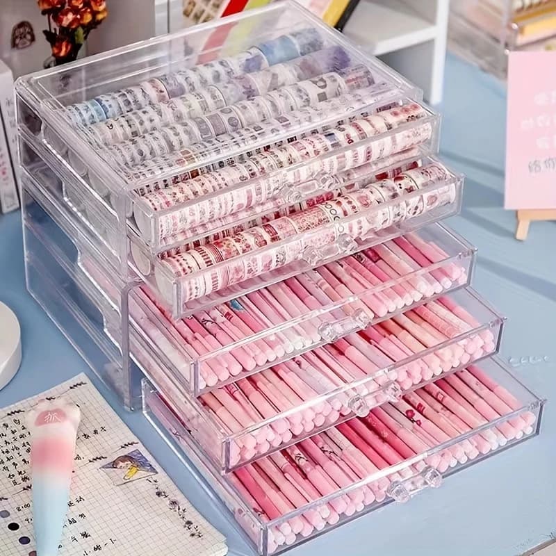 1pc scatola portaoggetti per cassetti in acrilico a 5 strati trasparente Organizer per ufficio portamatite organizzatore cosmetico accessori da scrivania per armadietto di casa