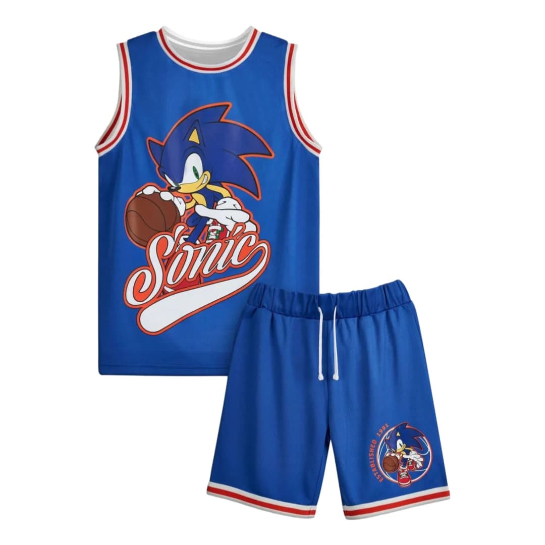 Hot Toys Sonic The Hedgehog Basketball Jersey Set Family Summer Adults Kids Vest & Shorts 2Pcs Breathable Quick Dry Sportswear
