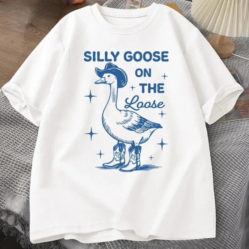 Silly Goose on The Loose T-shirt da donna Divertente Cowgirl Western Tee Shirt Moda Girocollo Grafica T-shirt estiva