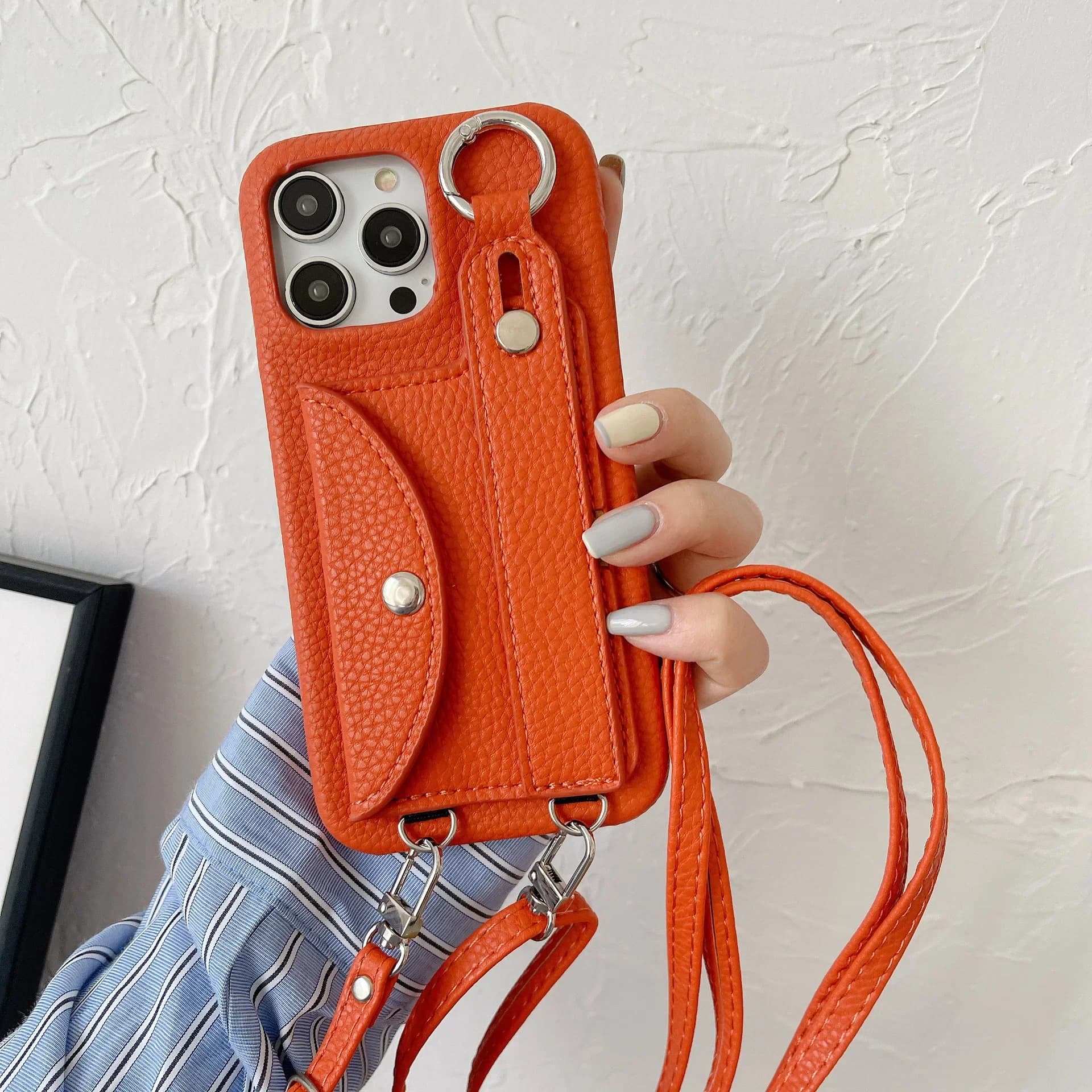 Nuovo per iPhone 14 Custodia per carte in pelle Custodia per telefono 13Promax 12mini Cinturino Xs XSMAX Xr Straddle Lanyard 11Pro 8plus Cover per telefono
