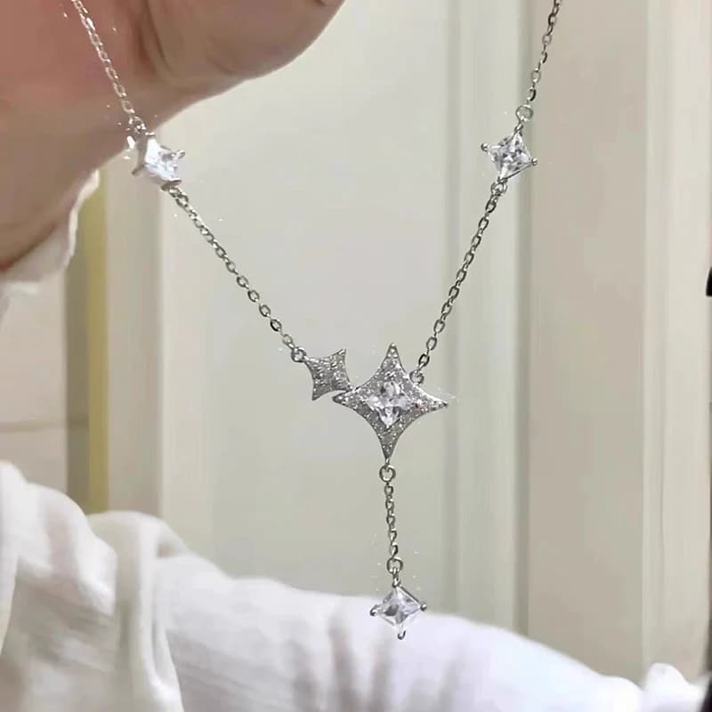 Sparkling Star Necklace for Women Light Luxury Niche Design Tassel Zirconia Lock Chain Fashionable Necklaces KOFSAC