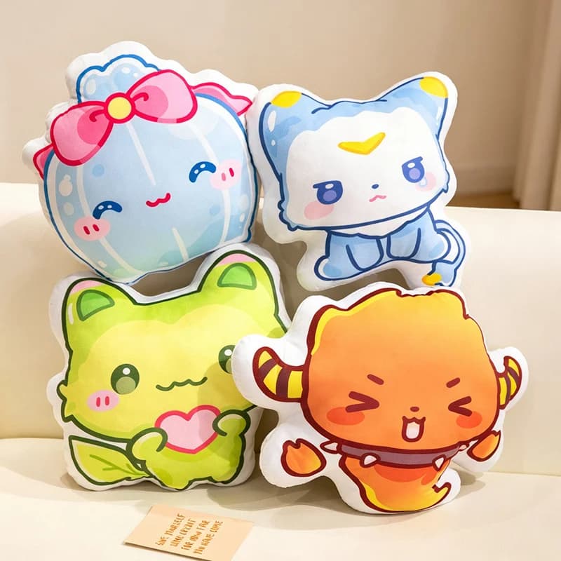 Kawaii Anime Print Throw Pillow, Soft Stuffed Cushion with Unique Shapes, Adorable Room Decoration and gifts.