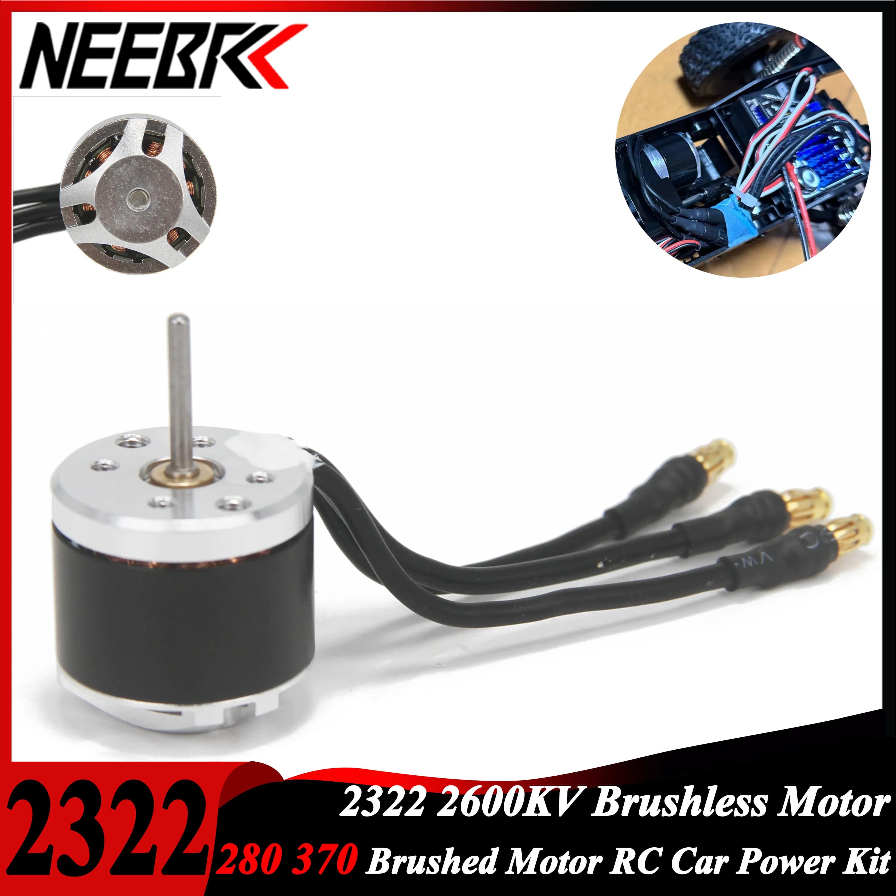 2322 2600KV Outrunner Motore Brushless per 1/10 1/12 1/14 1/16 RC Car Crawler AXIAL SCX24 280 370 Motore Spazzolato Kit di Alimentazione di Aggiornamento
