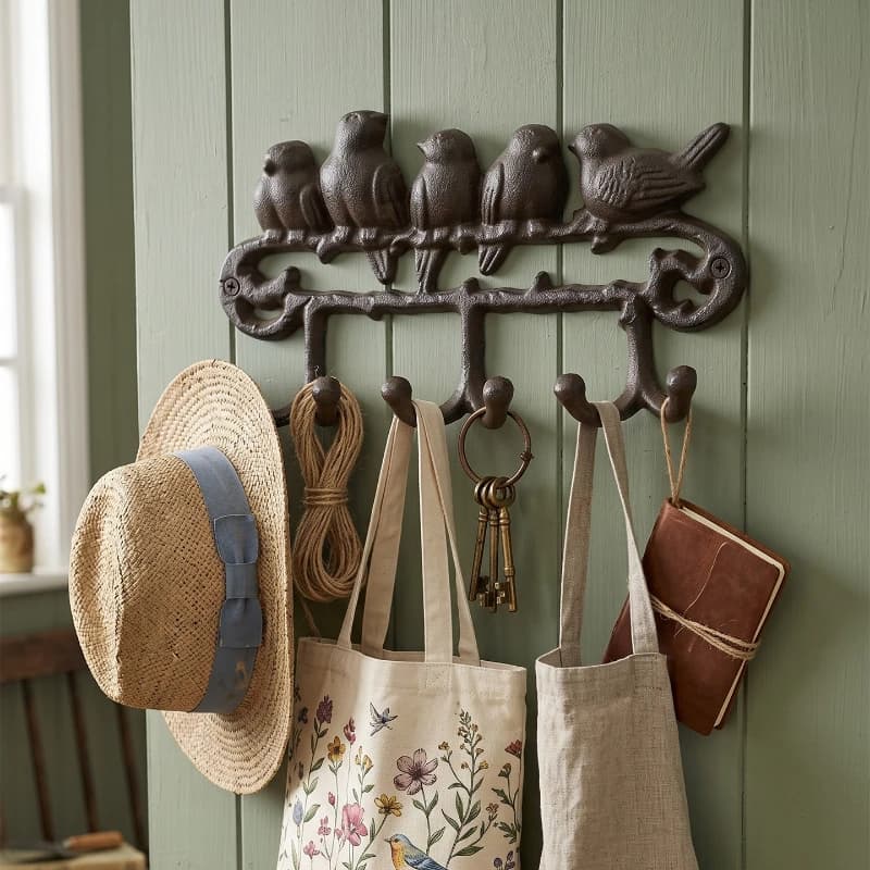 5‑Bird Wrought Iron Wall Hook Modern Retro Decorative Wall Hanger Multi‑Hook for Coat Key Hat Creative Wall Home Decor