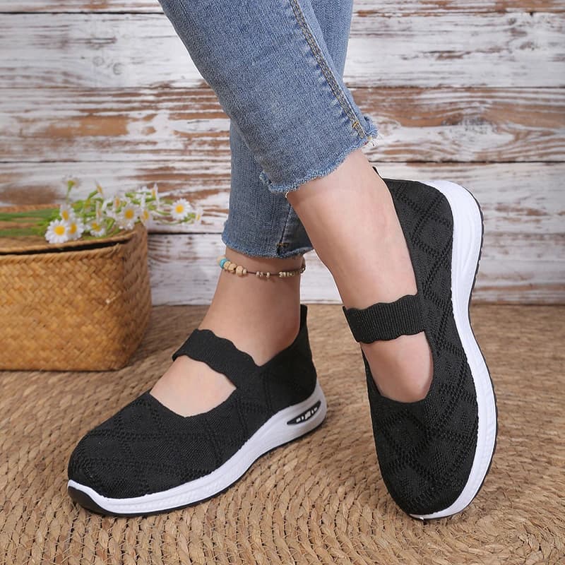 Lightweight Non-Slip Knit Walking Sneaker for Women Comfortable Mary Jane Slip-On Sneakers for Seniors