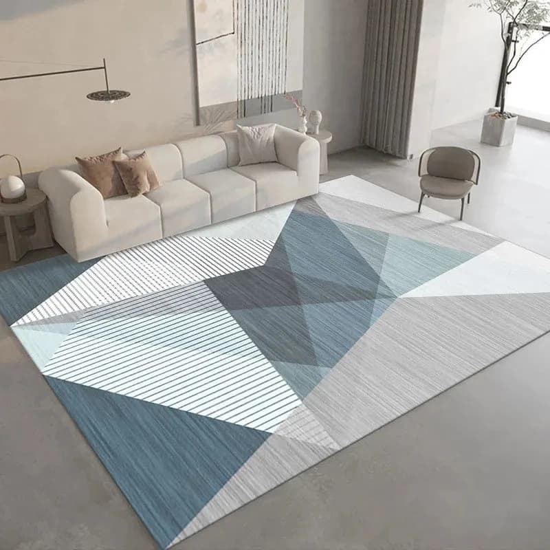 VIKAMA Modern Morandi Blue Grey Geometric Area Rug Non-Slip Washable Soft Floor Carpet for Living Room Bedroom