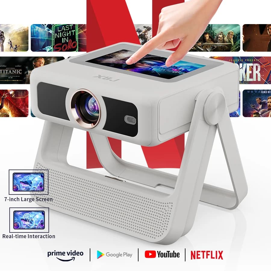 4K Touch Screen Projector with WiFi Bluetooth, Auto Focus Smart Portable Game Projector, Mini Outdoor Movie Projector Compatible with phone/ TV /pc for Bedroom Home Theater